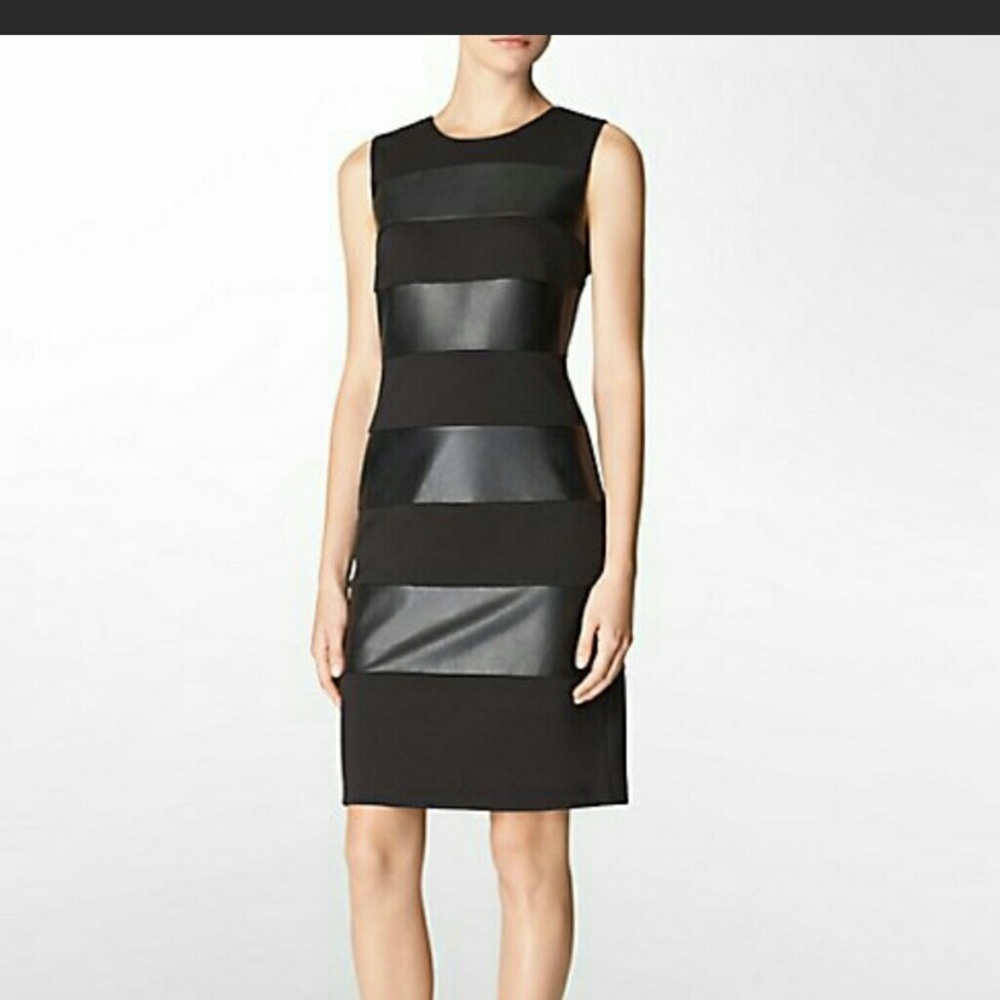 Calvin Klein Faux Leather Striped Dress - size 8